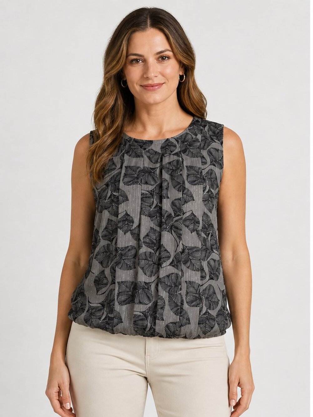 Banana Republic Women's Sleeveless Boat Neck Top Gray Black Metallic Silver M
